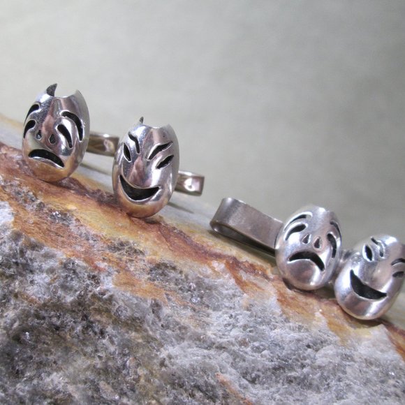 WhyteWing Other - THEATER MASK Sterling Silver Cuff Links & Tie Clip